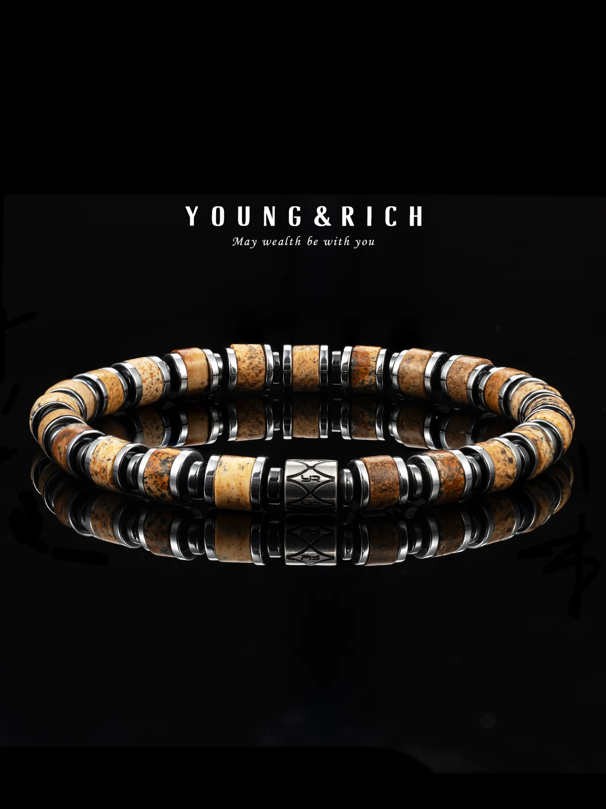 鈦鋼石英石手鍊 圖畫石手串男女款小眾設計高級感爆款時尚飾品6mm